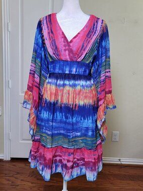 Betsy Johnson Rainbow Butterfly Dress Blue Women 4 Spring Vacation Wedding Guest
